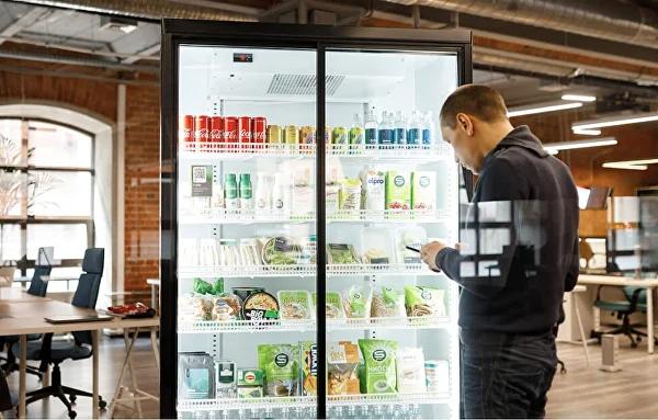 Office refreshment area with smart coolers